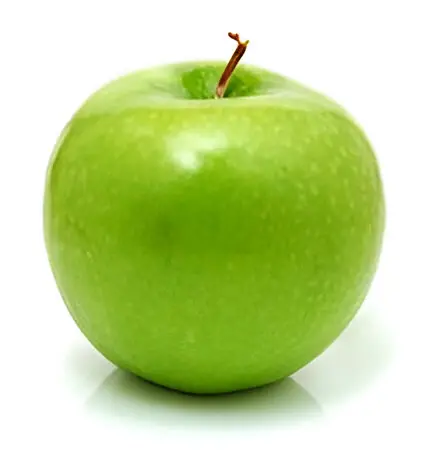 A green apple on a white background.